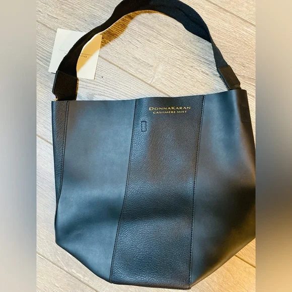 Donna Karan Cashmere Mist Black Gold Chain Hook Tote - Picture 4 of 5